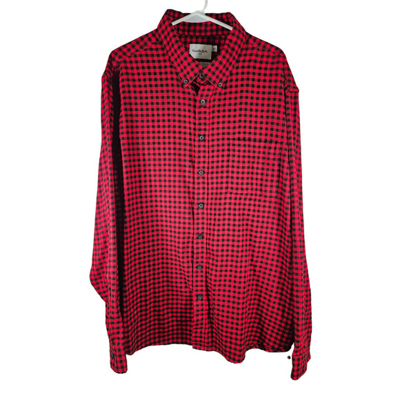 Goodfellow Men's Button Down Red‎ and Black Plaid Flannel Shirt Long Sleeve XXL - Picture 1 of 6
